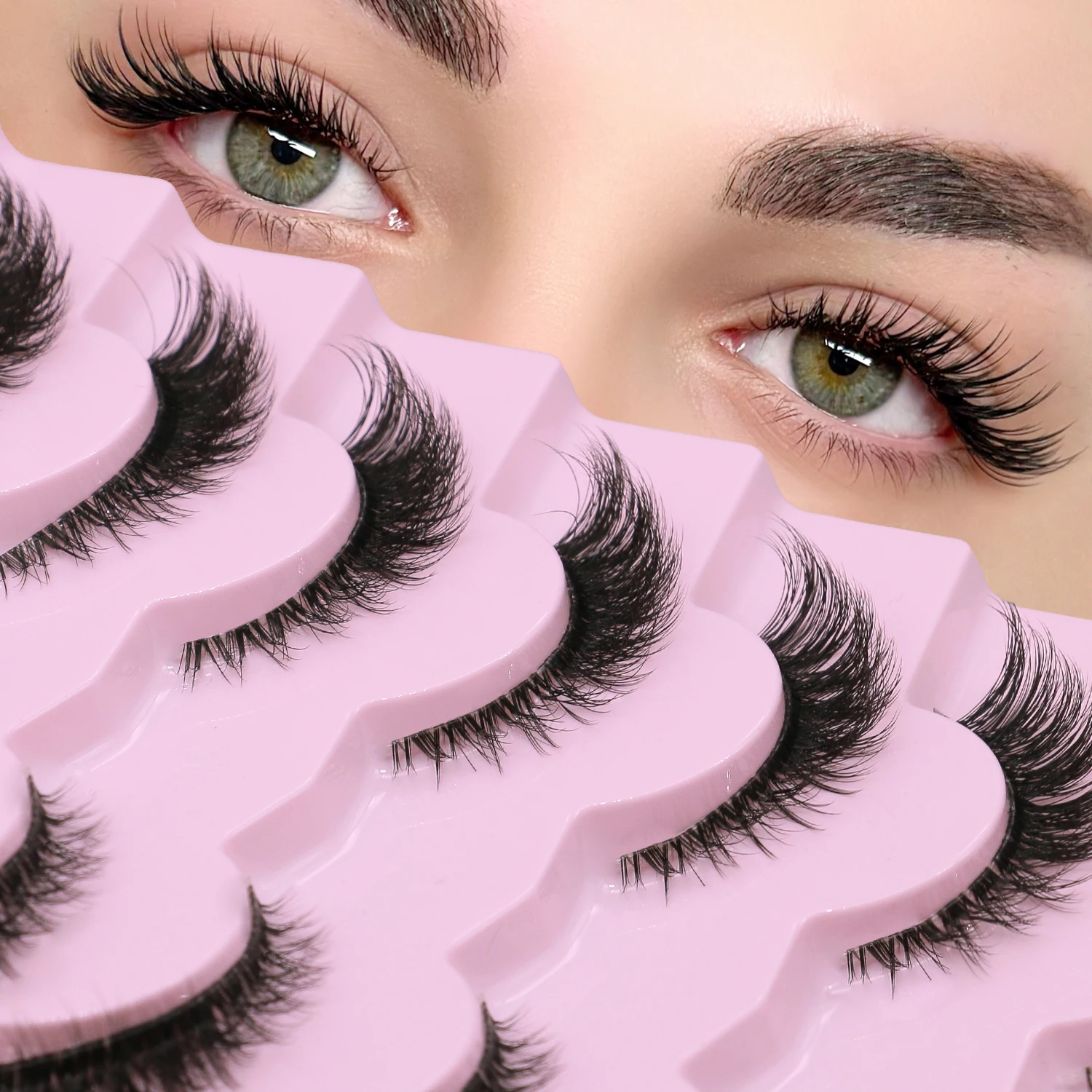 GROINNEYA Pluizige Wimpers Natuurlijke Cat Eye Wimpers Dramatische Krul Volledige Strip Wimpers 3D Faux Nertsen Wimpers Extension Make-Up