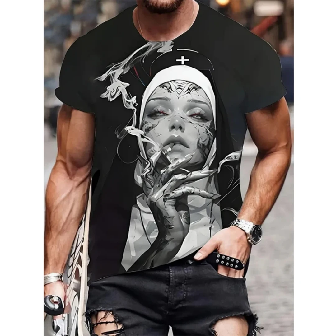 

Футболка с рисунком «Татуированная монахиня», футболка с рисунком аниме «Красота», летняя спортивная мужская футболка для отдыха, детская одежда, футболка Y2k Woman