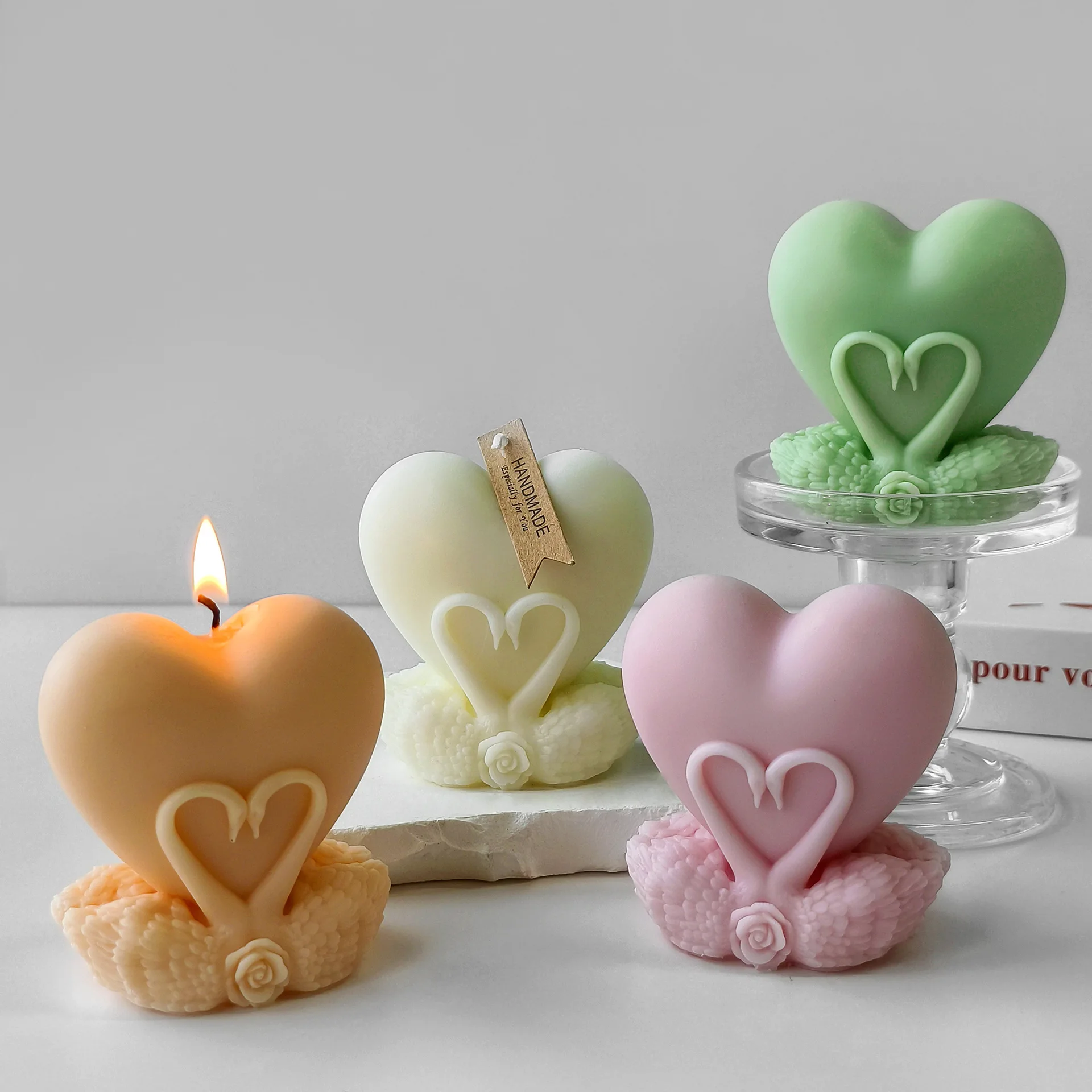 3D Swan Heart Candle Silicone Mold Valentine's Day Handmade Gifts SwanPlaster Resin Ornaments Mould Soap Candle Making Supplies