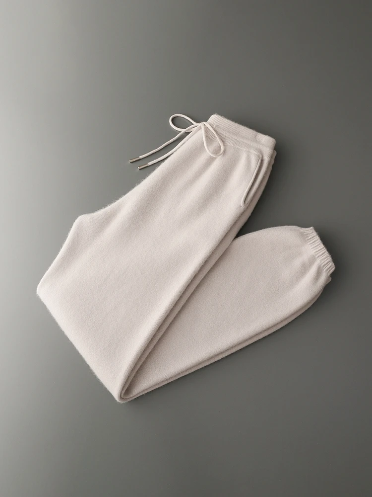 2025 New Chic Smart Casual Pencil Pants Luxury Men's 100% Cashmere Soft Knitted Autumn Winter Thick Soft High Quality Trousers