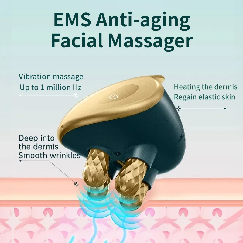 Rodillo Facial 4D EMS, masajeador de líneas finas, microcorriente, reafirmante de la piel, lifting Facial, 5 luces LED, elimina edemas, desvanece la piel