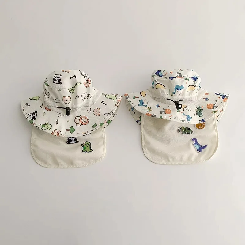 

Summer Kids Quick Dry Fisherman Hat Boy Girl Big Brim UV Protection Shawl Cap Children Sunshade Visor Cartoon Print Baby Sun Hat