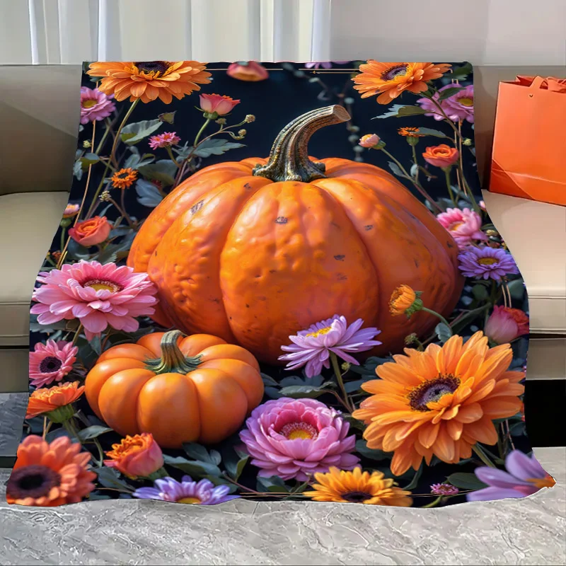 

Flannel Blanket-Soft Lightweight All-season Pumpkin and Floral Print Baby Blanket Soft Cozy for Autumn Season