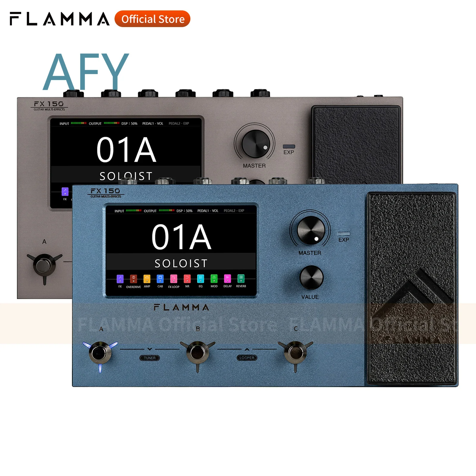 FLAMMA FX150 for Guitar Multi Effects Pedal with 160 DSP Effects 180 Preset Slots 30 Cabinet Simulation 80 Drum Patterns 52S