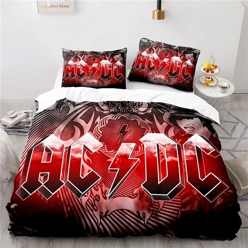 3D Print Rock Band AC DC Bedding Set Double Twin King Duvet Cover Comforter Pillowcase Boys Girls Adults Bedroom