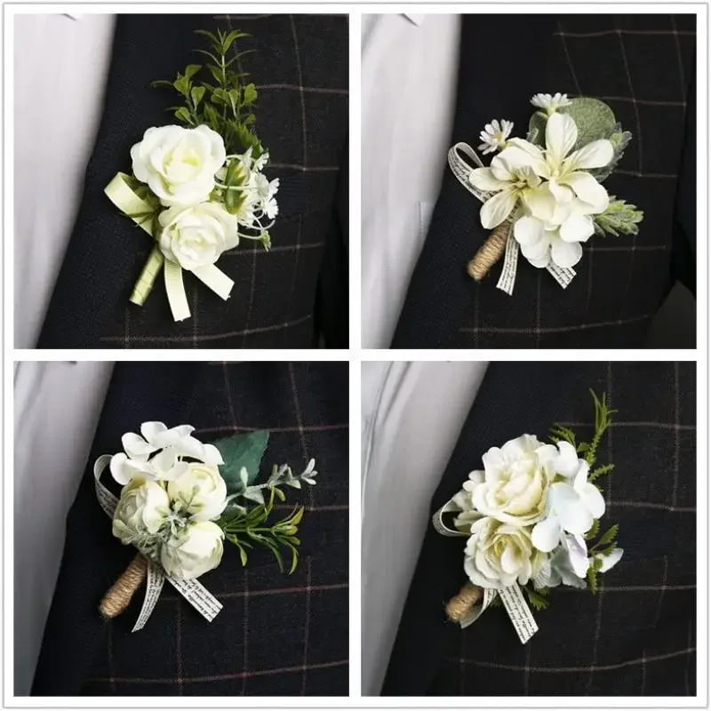 

New Corsage Wrist Flower Bridesmaid Bride Pin Wrist Flower Artificial Boutonnieres Flowers Fake Pearl Bracelet Wedding Accessor