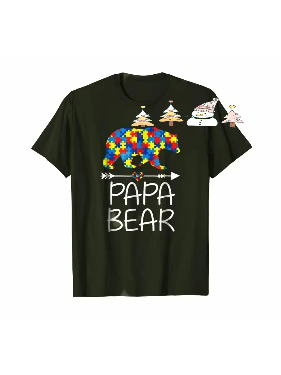 PaPa Bear Autism Awareness Dad,Daddy Father's Day Gift T-Shirt Summer Cotton Short Sleeve O-Neck Men's T Shirt New S-3XL