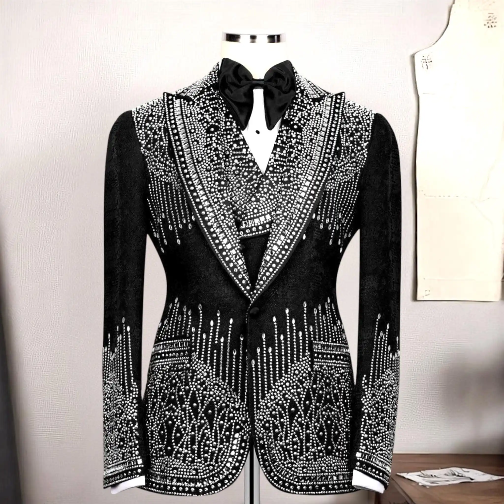 

Костюм для мужчин Эксклюзивный дизайн Свадебный костюм, Мужской костюм, Вечерние, Мужской смокинг для выпускного вечера, Смокинг с вышивкой камнями