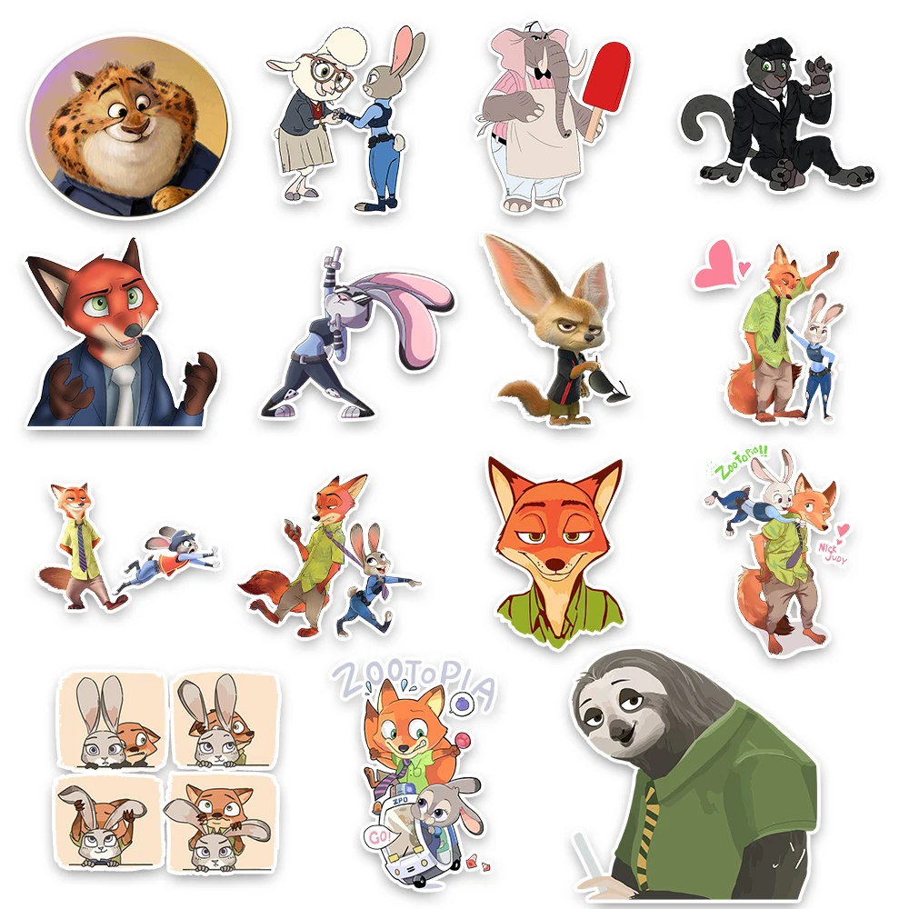 60 قطعة ملصقات فيلم الرسوم المتحركة Zootopia البلاستيكية جودي هوبس نيك وايلد مضحك لطيف خربش DIY بها بنفسك سجل القصاصات الغيتار الهاتف لاصقة تزيين