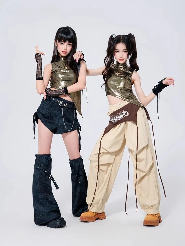 Neue Hip Hop K-pop Bühne Sets Mode Leistung Outfits Mädchen Streetwear Kostüm Gruppe Jazz Tragen Crop Tops Shorts Hosen kleidung