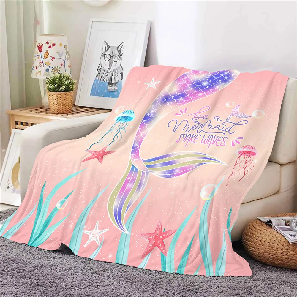 

HX Mermaids Flannel Blanket Be A Mermaid Make Waves 3D Printed Throw Blanket for Beds Keep Warm Plush Quilts Dropshipping