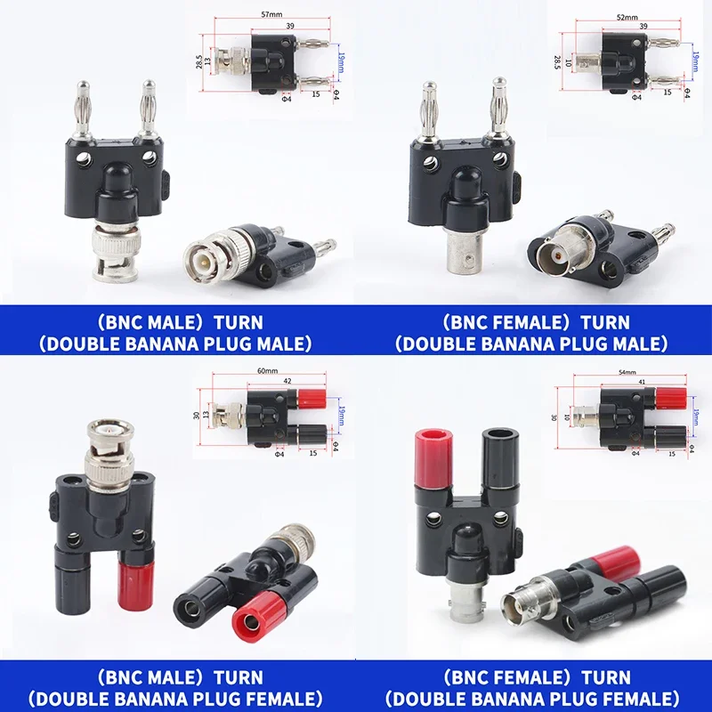 4mm banana plug BNC female jack to two double male connectors plug-in adapter connector electronics accessories