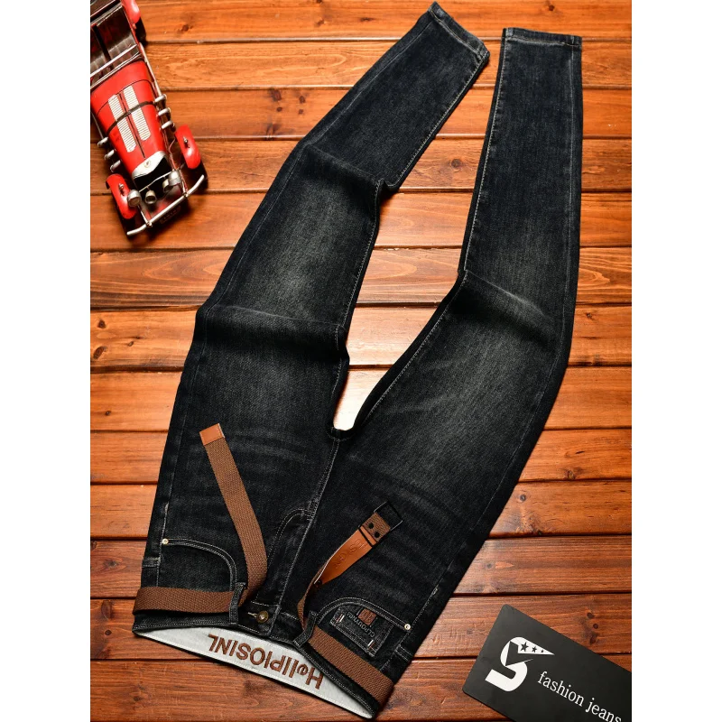 الخريف الراقية الجينز المطرزة الرجال تمتد العلامة التجارية العصرية المألوف تمتد سليم صالح السراويل الصغيرة الساق الدنيم
