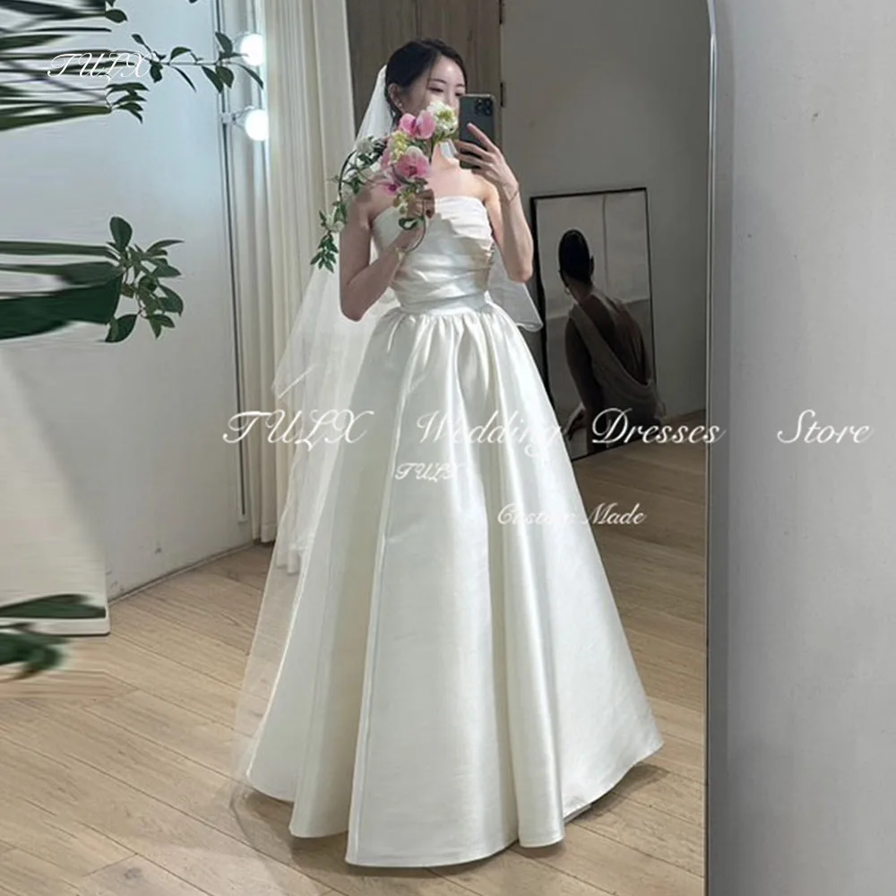 

TULX Elegant Strapless Wedding Photo Shoot Dress A line Ivory Satin Korea Bridal Gowns Floor Length Corset 웨딩드레스 Customized 2025