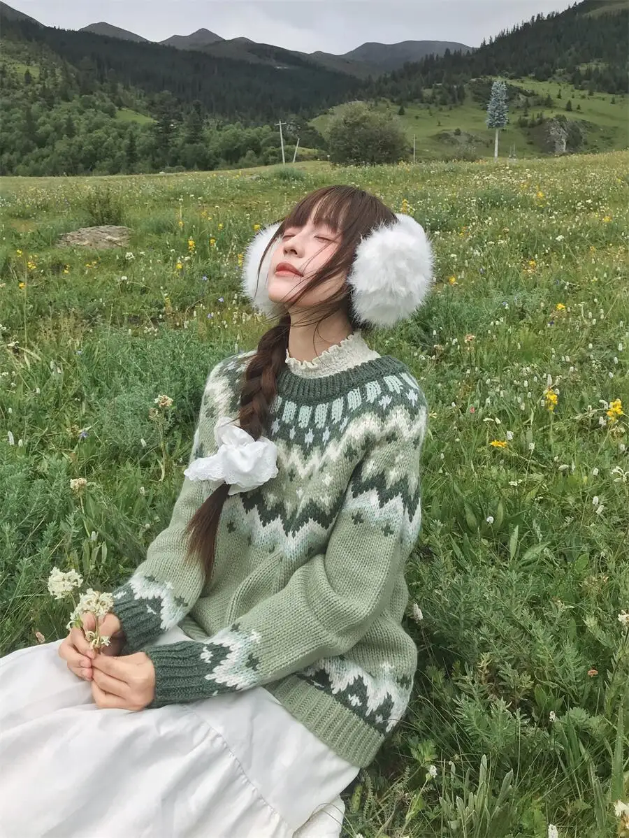 

Wild Island een Bean Fair Isle Knit круглый пуловер Ne свитер Sweet Sle с ромбовидным узором из смеси шерсти Long Sve Regular Fit