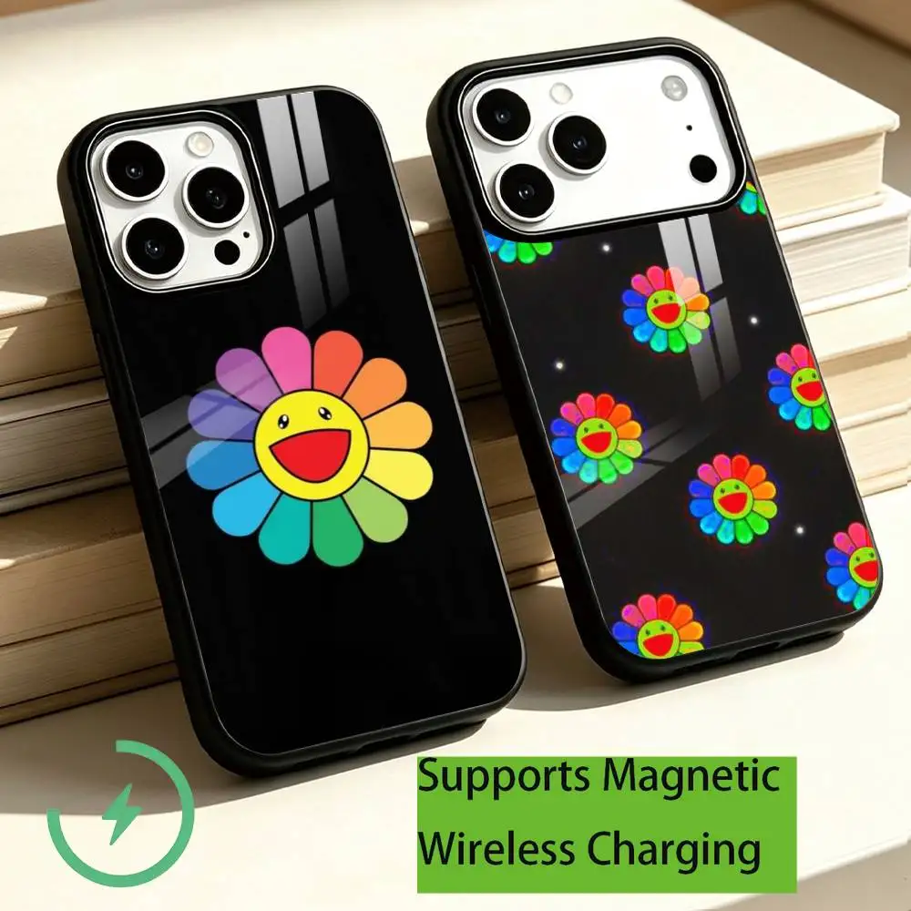 Takashi M-Murakami Flower Art Phone Case For iPhone18,17,16,15,14,13,12,11 Plus,Pro Allows magnetic wireless charging Gift