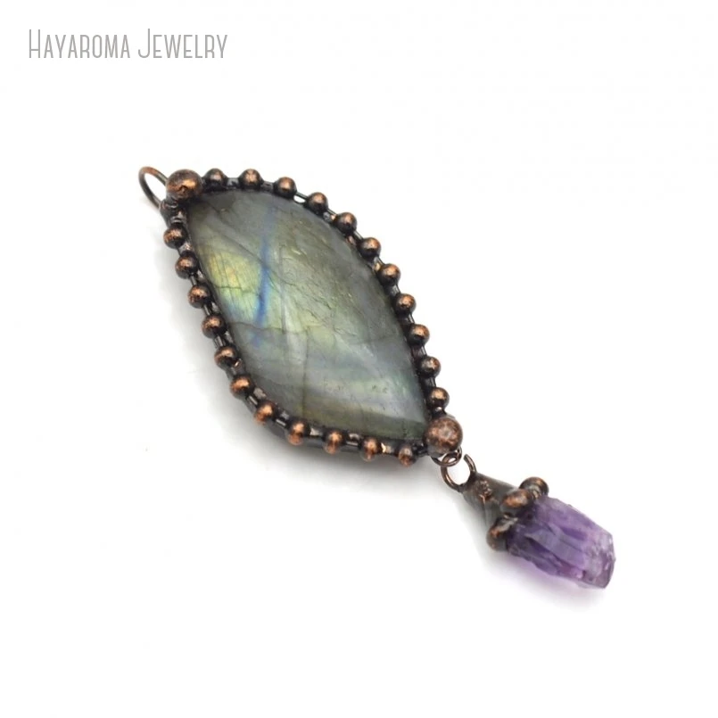 10Pcs Tin Alloy Semi-precious Stone Labradorite Amethysts Geometric Free Form Crystal Pillar Point Pendant PM49464