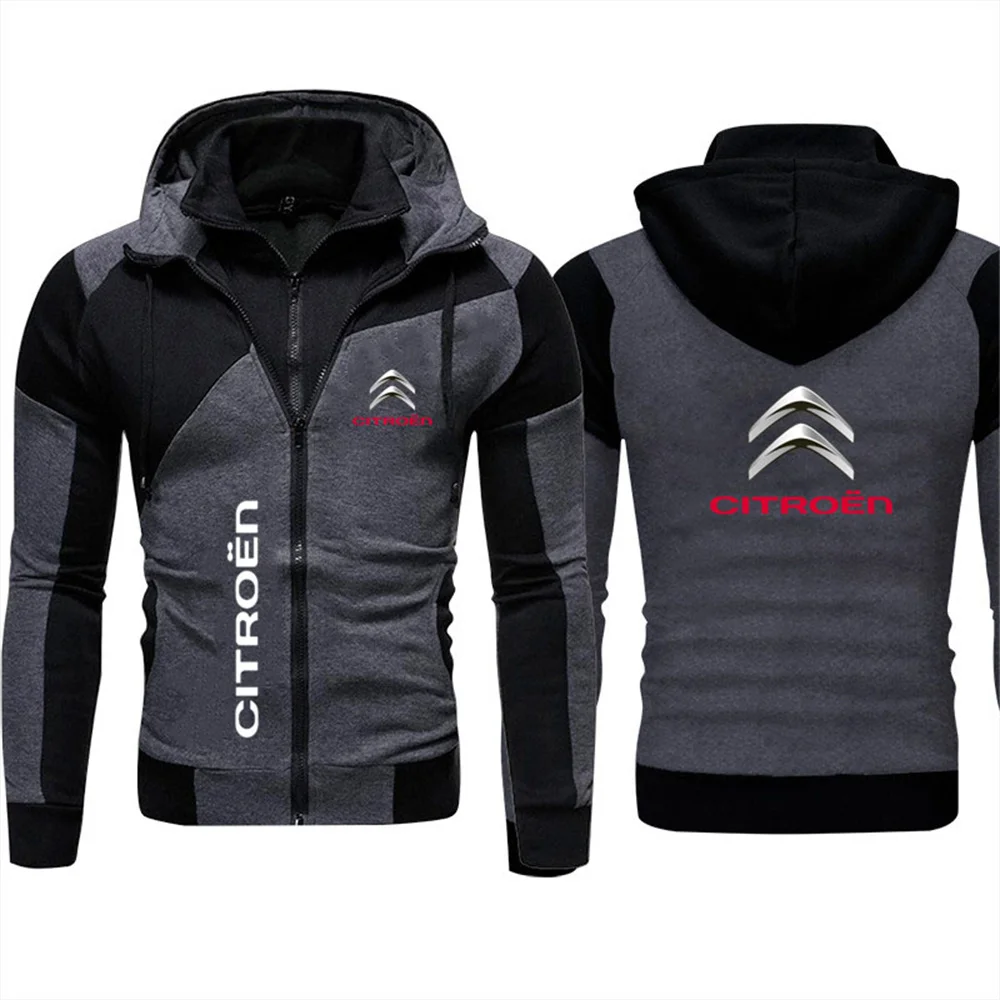 2024 Car Logo Citroen Men\'s Double Zipper Jacket Harajuku Fashion Windproof Jacket Outdoor Fishing and Mountaineering Top