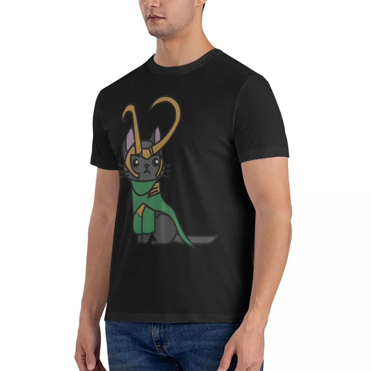 Cat Men's T Shirt Marvel Loki Funny Tees Short Sleeve Round Neck T-Shirt Pure Cotton Party Clothing