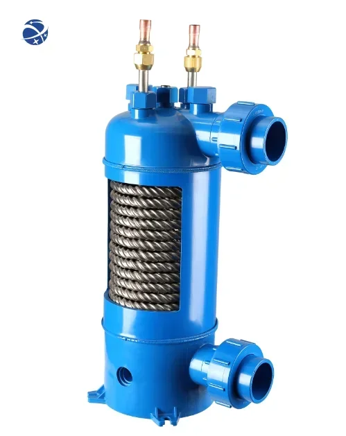 

Yunyi Screwed titanium tube pvc shell heat exchanger for swimming pool heat pump ,aquarium chiller evaporator (MHTA-15)