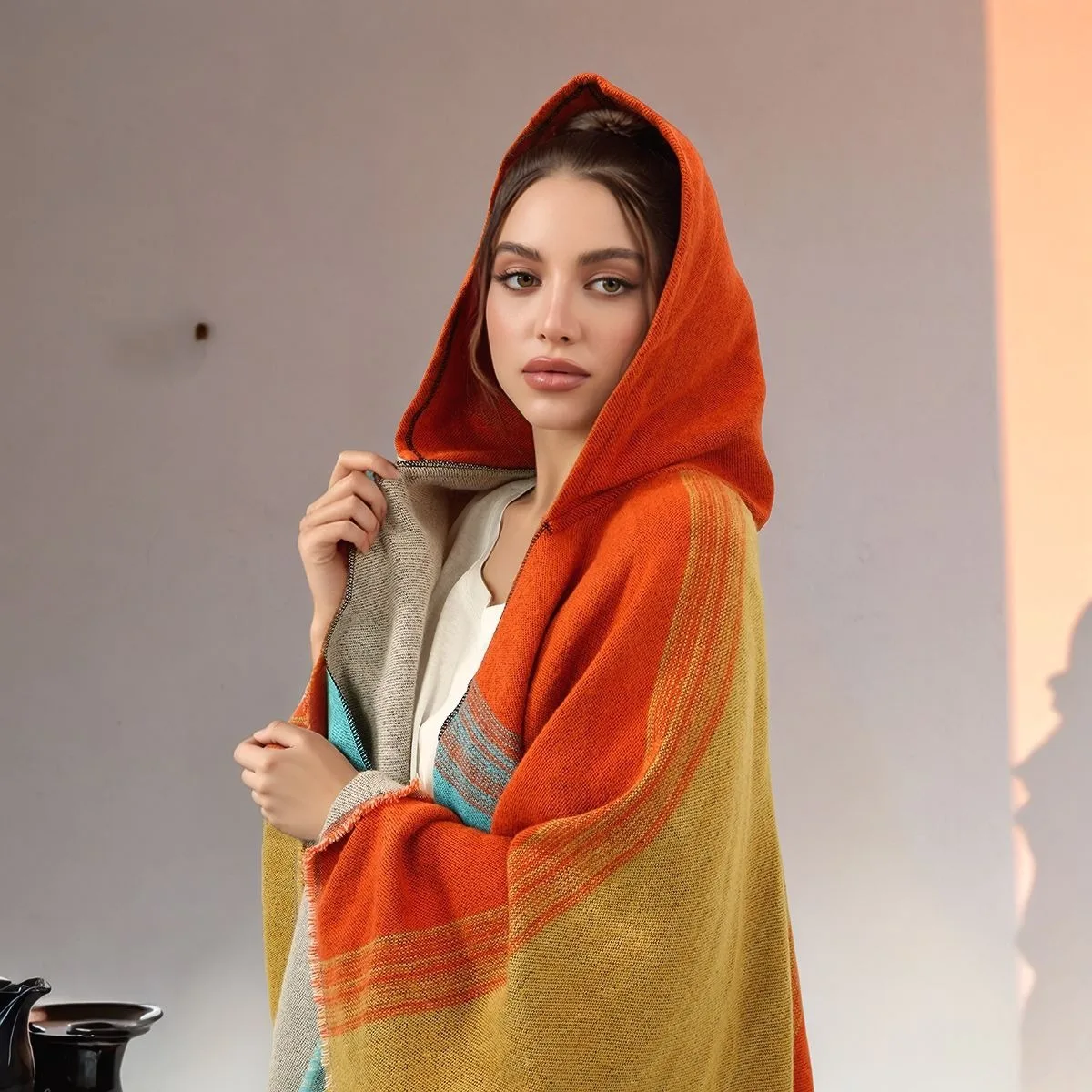 

New Design Knitted Shawls with hat Thick Warm Tassels Hijabs Vintage Nation Style Muslim Ladies Long Shawls Soft Head Wraps ﻿