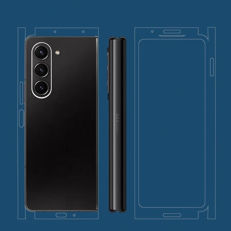 Plain Color Sticker For Samsung Galaxy Z Fold5 4 3 75G Back Screen Protector Hing Side Skin Protective Film Fold4