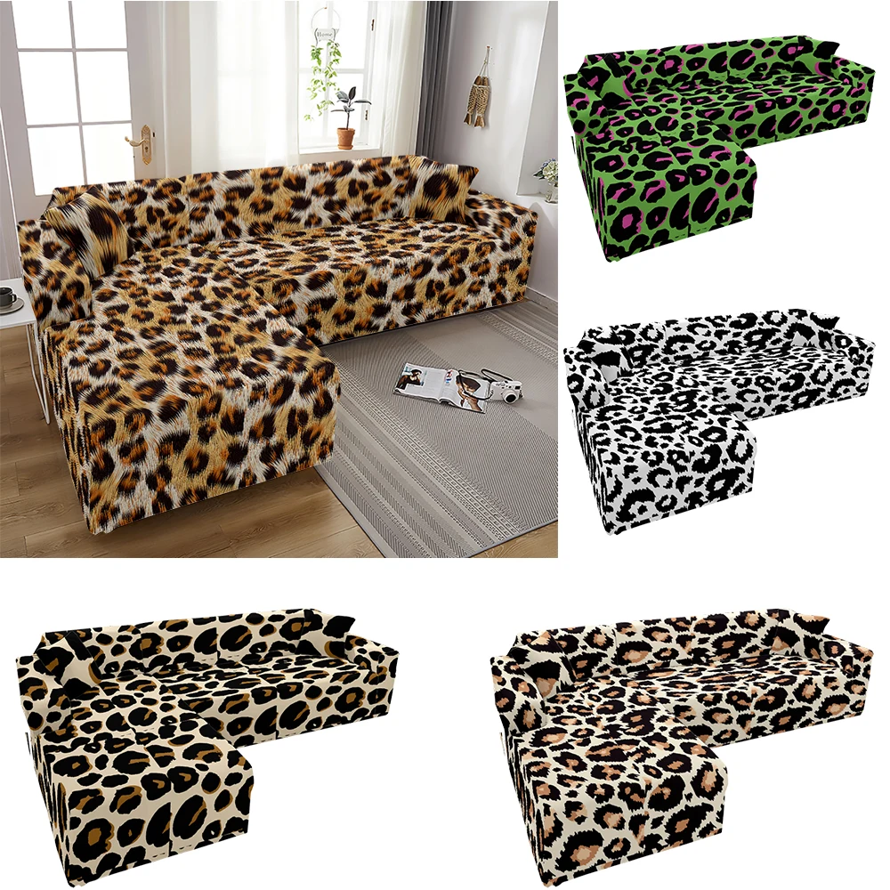 Leopard Seat Cover 3 Seater Sofa Cover Elastic Armchair Cover Sofa Cover 4 Seater 1/2/3/4-Seater Square Printed Elastic