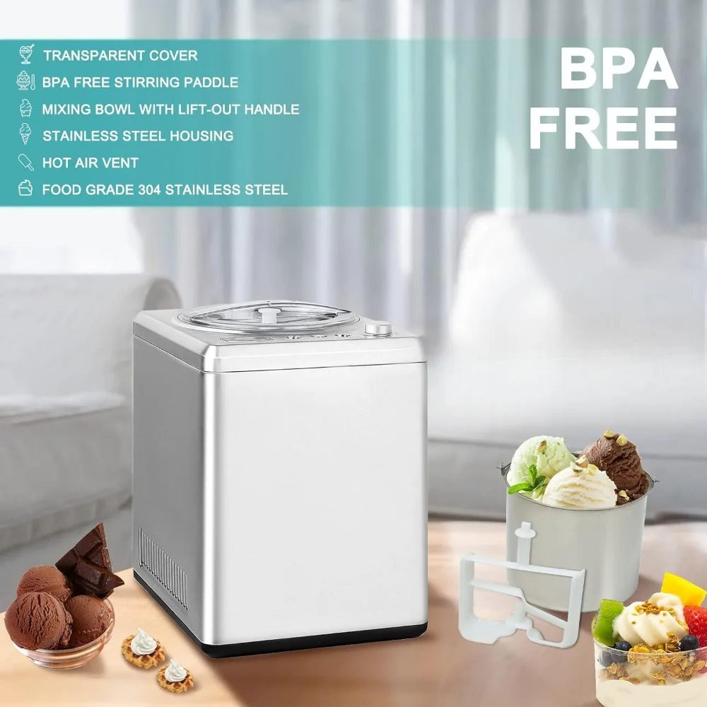 2.64 quart ice cream maker, can make soft ice cream, ice cream, sorbet in 60 minutes, cool for 2 hours