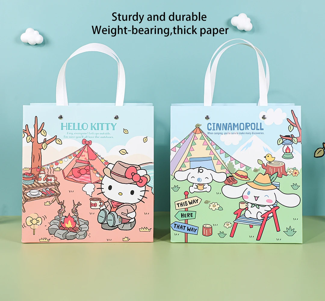 1pc Camping Series Carton Reusable Gift Bag Large Capacity Thick Birthday Gift Paper Bags for Wedding Candy Gifts