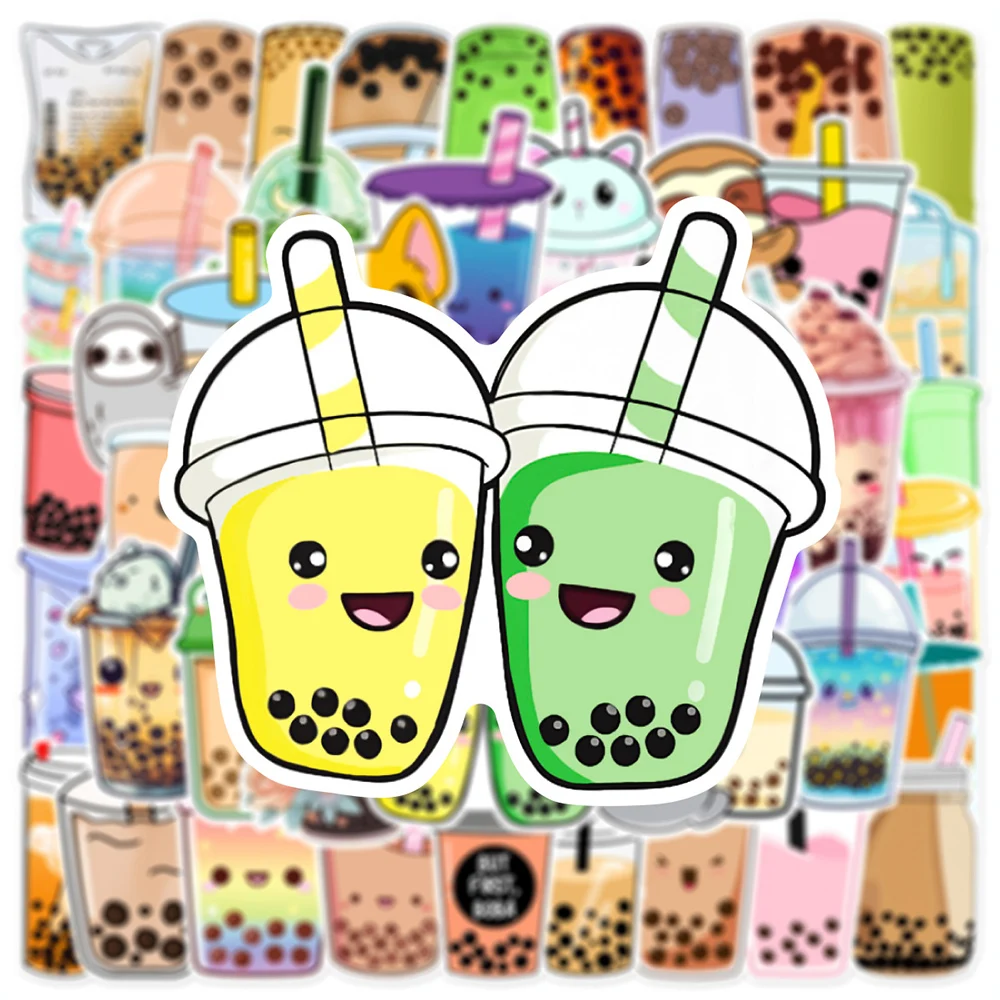 Bonito Animal Bubble Tea Stickers, Cartoon Drink Decoração Estética Decal, Papelaria DIY, Garrafa de Água Telefone, Estilo INS, 10 Pcs, 30 Pcs, 50Pcs