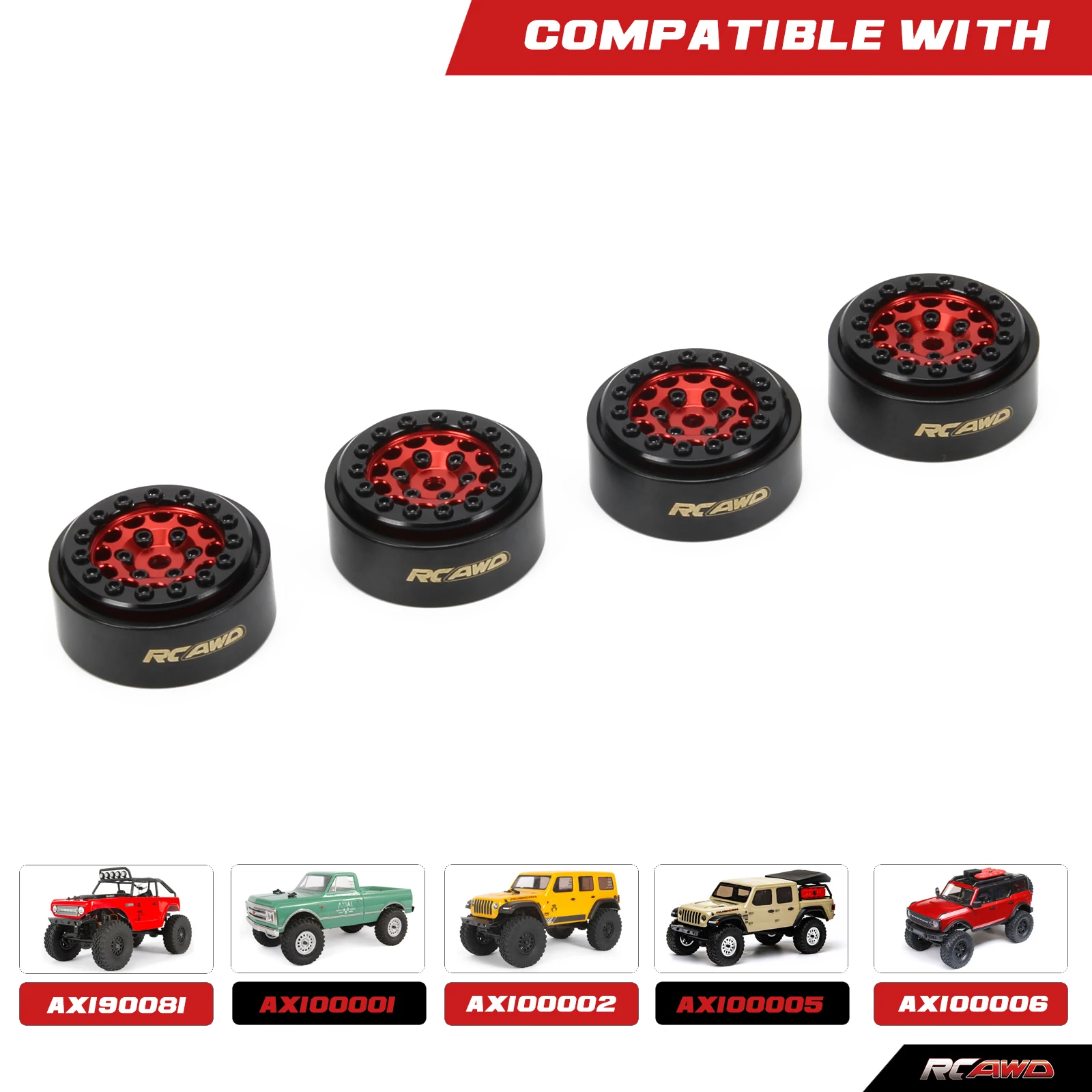 RCAWD-Roda Aro e Porca De Bloqueio, Liga 1.0 Beadlock SCX24, Série Axial 1/24, Atualizações De Peças