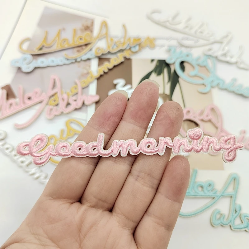 1pc Goodmorning Self Adhesive Patches Sticker Clipbook Pasting Accessories Hat Cup Stationery Bag Clothing Decoration Parches