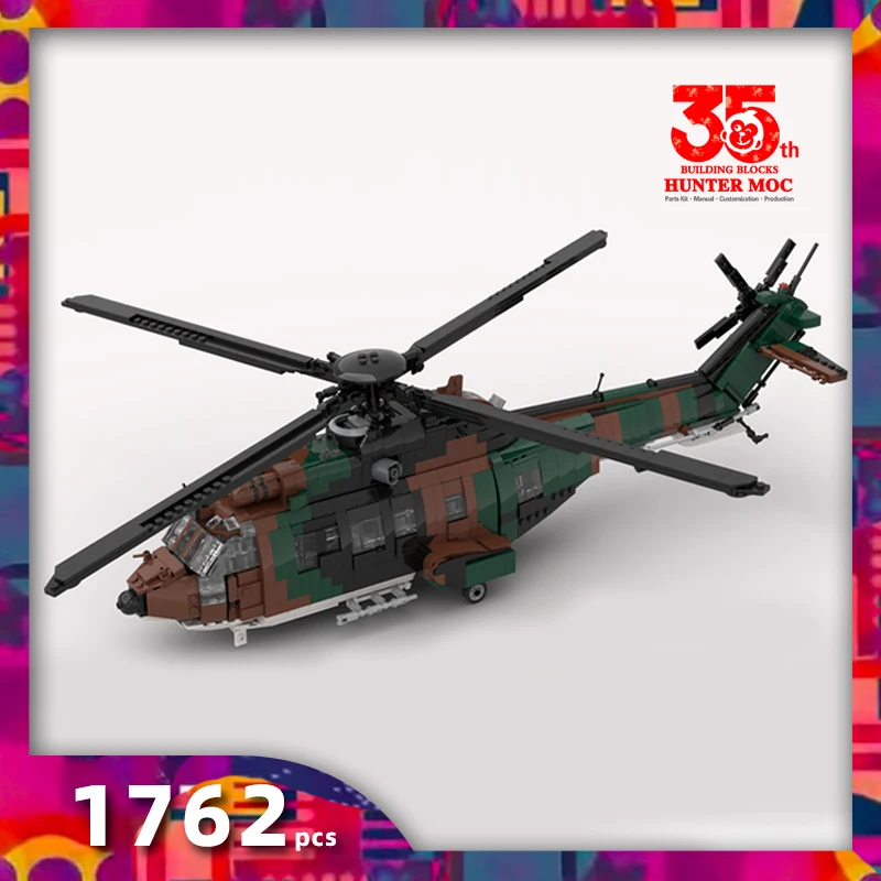 

Moc Building Blocks Special Ops Helicopter AS532 Cougar Model Technology Bricks DIY Assembly Airplane Toys For Kids Children