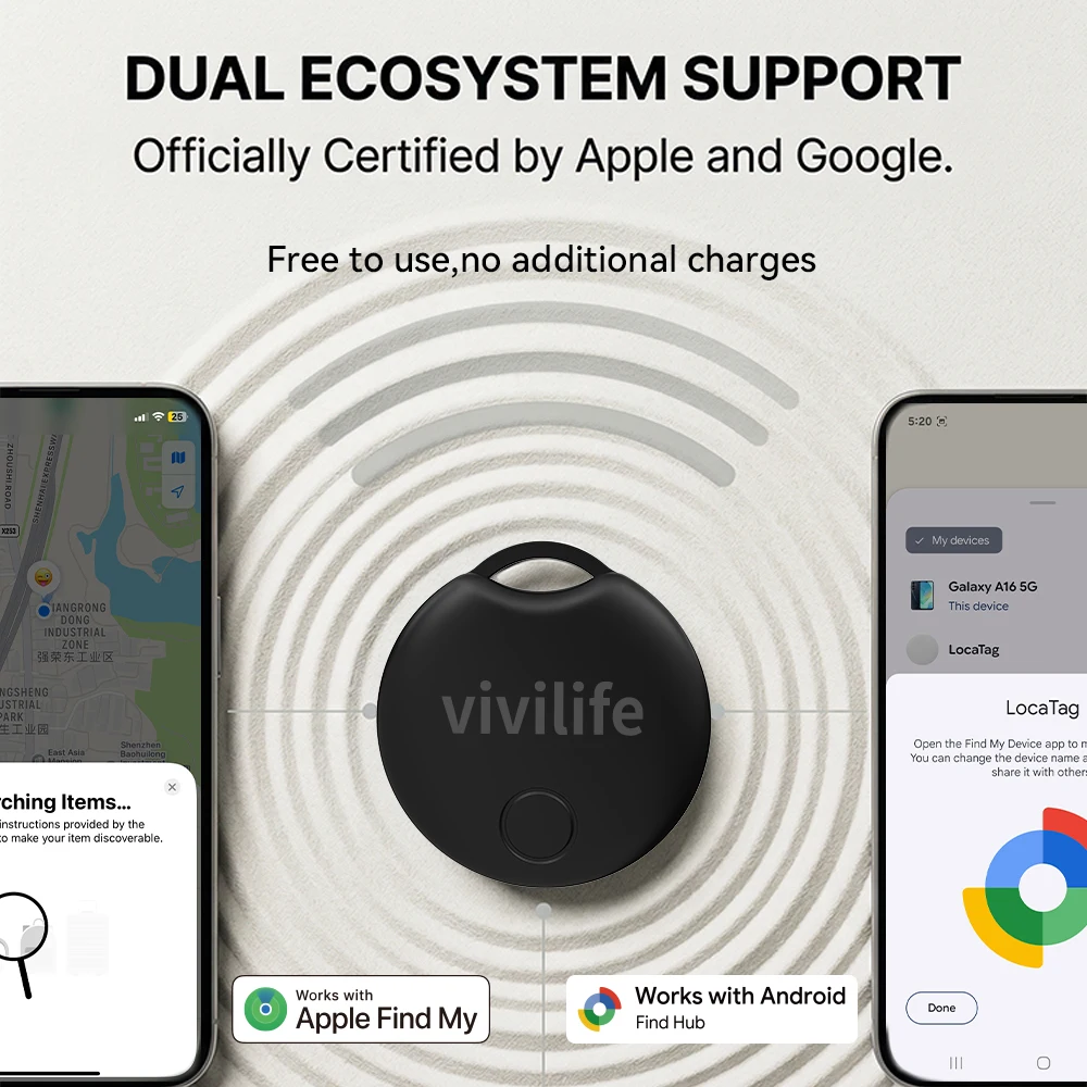 Anti Lost Bluetooth Tracker for Keys Wallet Luggage Dual System Support for Apple Find My And Google Find Hub Device Smart Tag