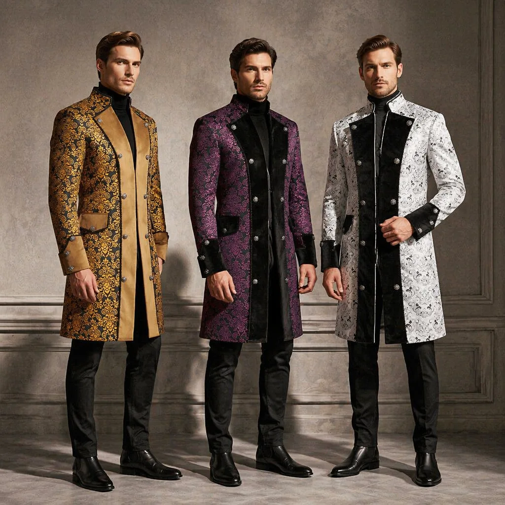 Men's Fashion Steam Punk Pure Color Stand Collar Coat Retro Uniform Clothing Spring Season Chinese Production Traditional Eth...