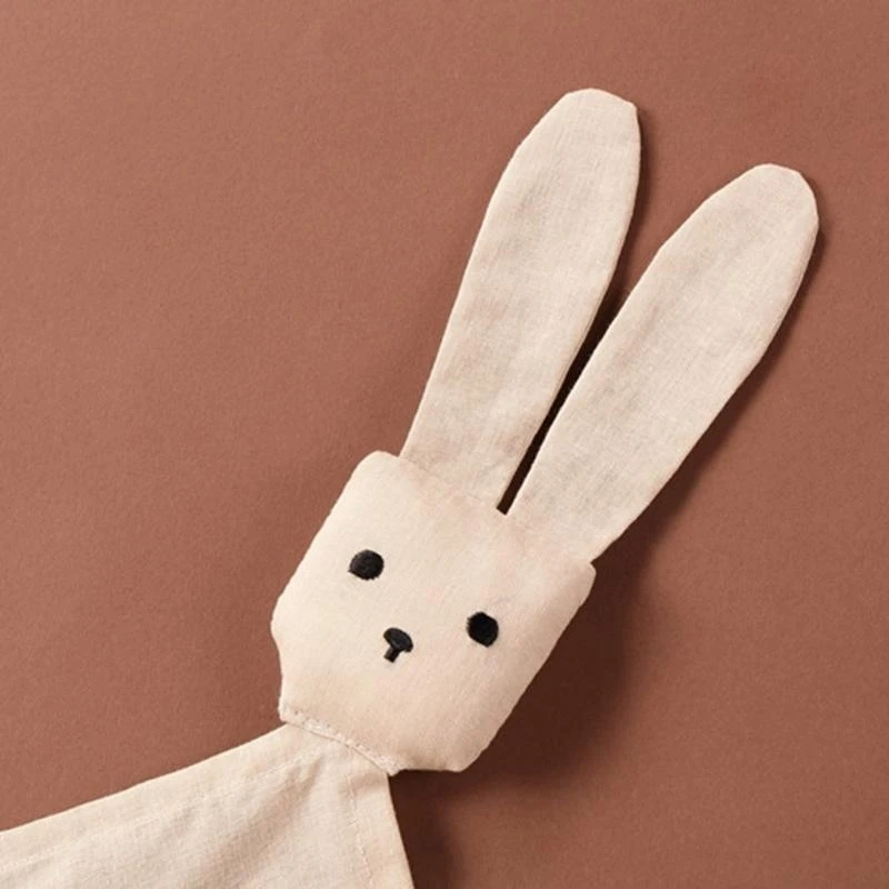 

J15U Baby Soothe Appease Towel Bib Soft Cotton Linen Rabbit for Doll Facecloth Bath Towel Infants Comfort Sleeping Nursing To