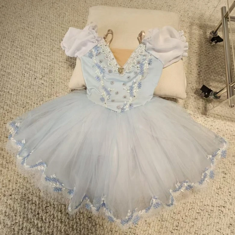 

Professional Romantic Tutu Ballet Dress Embroidery Puff Sleeve Ballerina Party Dress Children Girl Ballet Dance Costumes