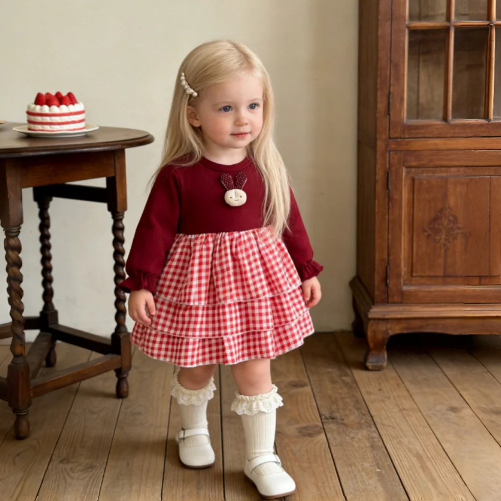 

Платья для девочек весна-осень, клетчатые, с мультяшными принтами, милые платья-принцессы для малышек, одежда для девочек