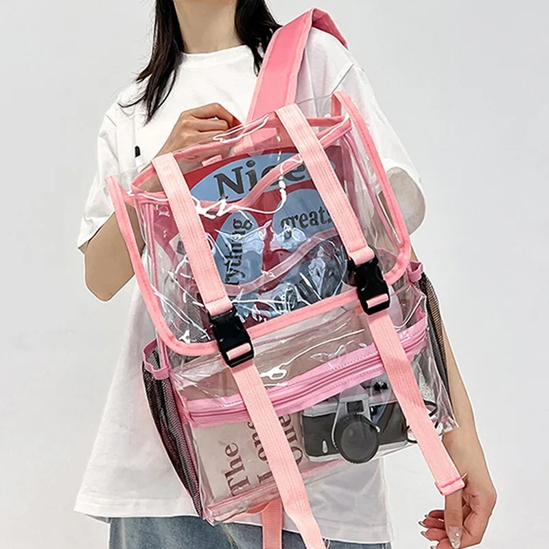 Backpack Transparent PVC Travel Japanese And Korean Trendy Fashion Simple Large Capacity Flip Double Shoulder Bags