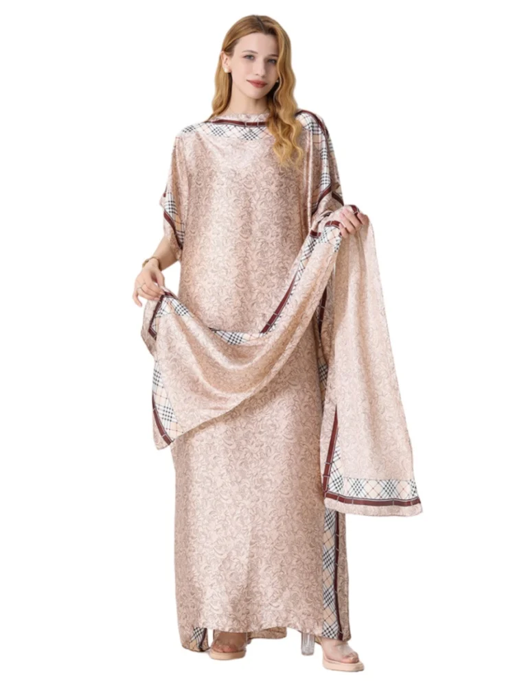 

2025 New Style Fashion Oversize African Women Clothing Dubai Dashiki Abaya Free Size Print Design With Scarf Loose Long Dress