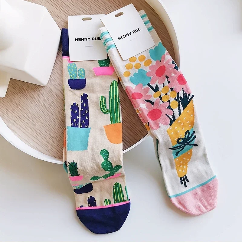 New product straight net red long socks female cotton spring illustration creative funny autumn and winter straight socks
