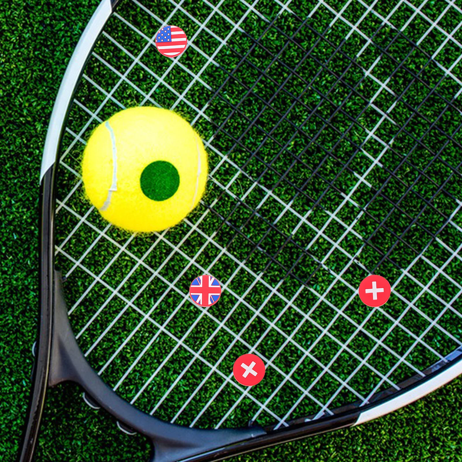 

4Pcs Silicone Tennis Racket Absorbers Country Flag Pattern Vibration Reduction for Stable Control Tennis Racquet Dampeners
