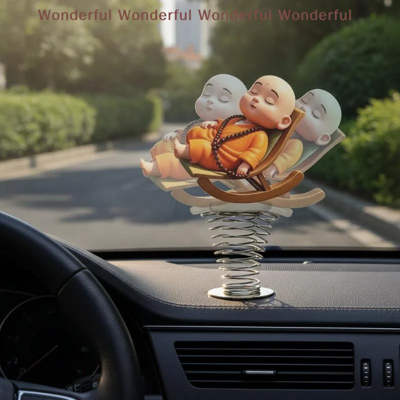 Little Monk Wobble Car Dashboard Ornament Cute Spring Shaking Figurine Creative Auto Interior Decor for Office Desktop Too
