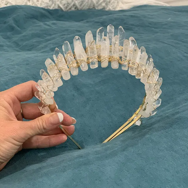 Cristal Real de cuarzo gótico, Luna drusa, corona, varita de piedra en bruto, horquilla, Tiara, brujería, peine, pelo, mujer, regalo de joyería de Halloween