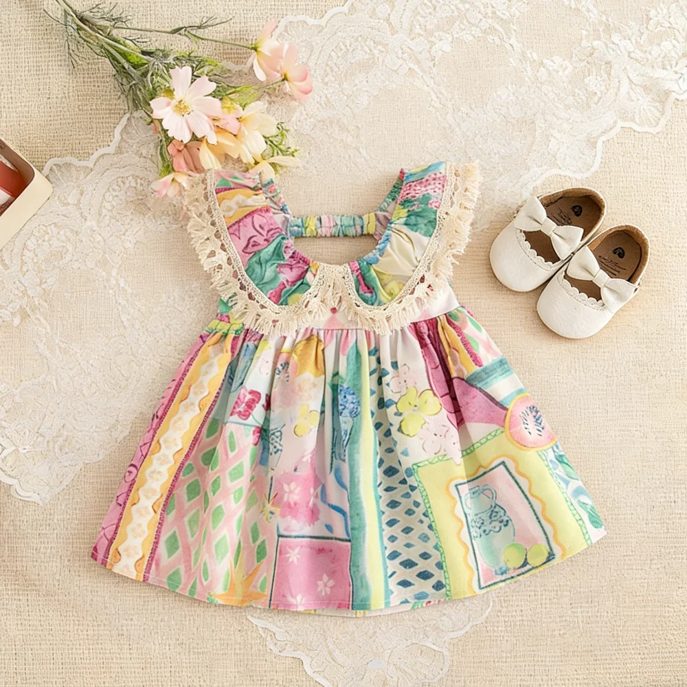 

Girls' Dresses Summer Doodle Cute Lace Baby Girl Dress Sweet Princess Beach Baby Dress Baby Girl Clothes