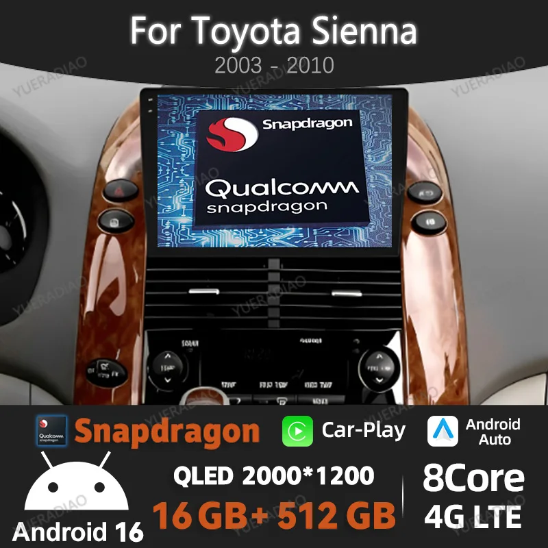 Radio para Auto Android 16 para Toyota Sienna 2 XL20 2003 - 2010, GPS NAVI, Reproductor Multimedia de Video, Unidad Principal, 4G WIFI, Qualcomm, 2DIN, BT