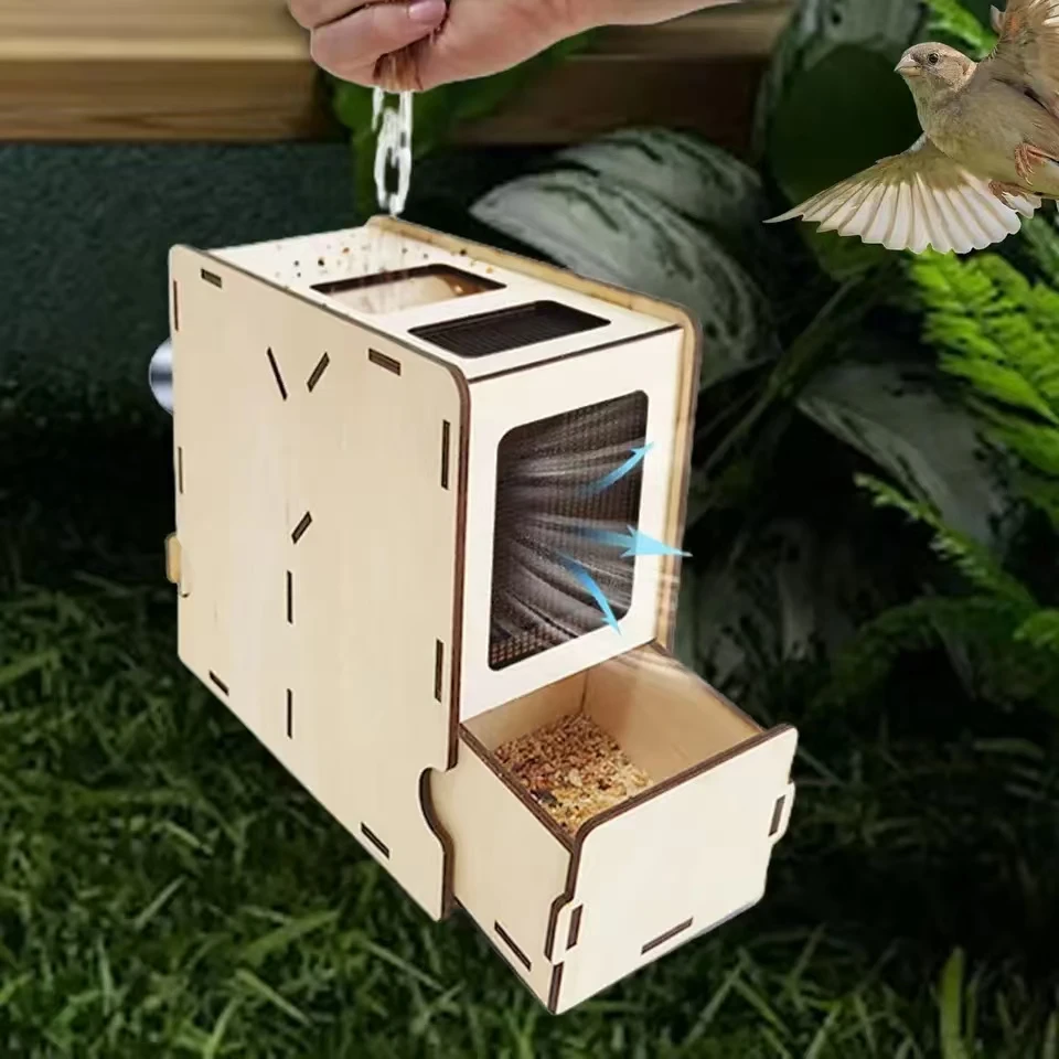 Bird Food Blowing Machine Grain Blown Shell Machine Splitter Separator DIY Wooden Assembly Box for Park Farm Shops Household