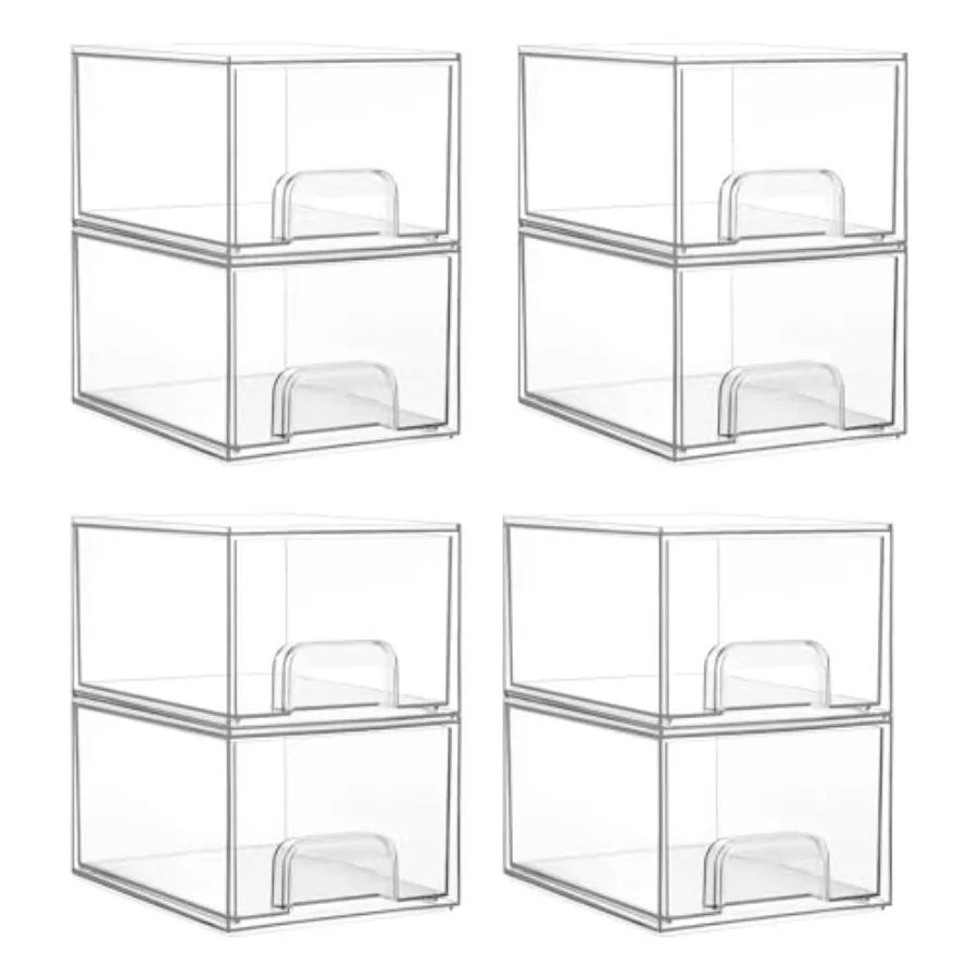 

8 Pack Small Clear Stackable Storage Drawers Acrylic Bathroom Makeup Organizer Plastic Storage Bins For Vanity Undersink Kitche