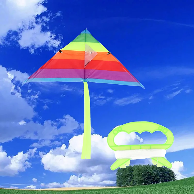 Cerf-volant Triangle Coloré Arc-en-ciel pour Enfant, Jouets de dehors Amusants en Plein Air avec Chaîne de 30m, Nouvelle Collection