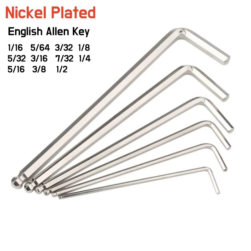 

1~5X Extended Ball joint Allen Keys 1/16 5/64 3/32 1/8 5/32 3/16 7/32 1/4 5/16 3/8 1/2 Nickel Plated Long Arm English Hex Wrench